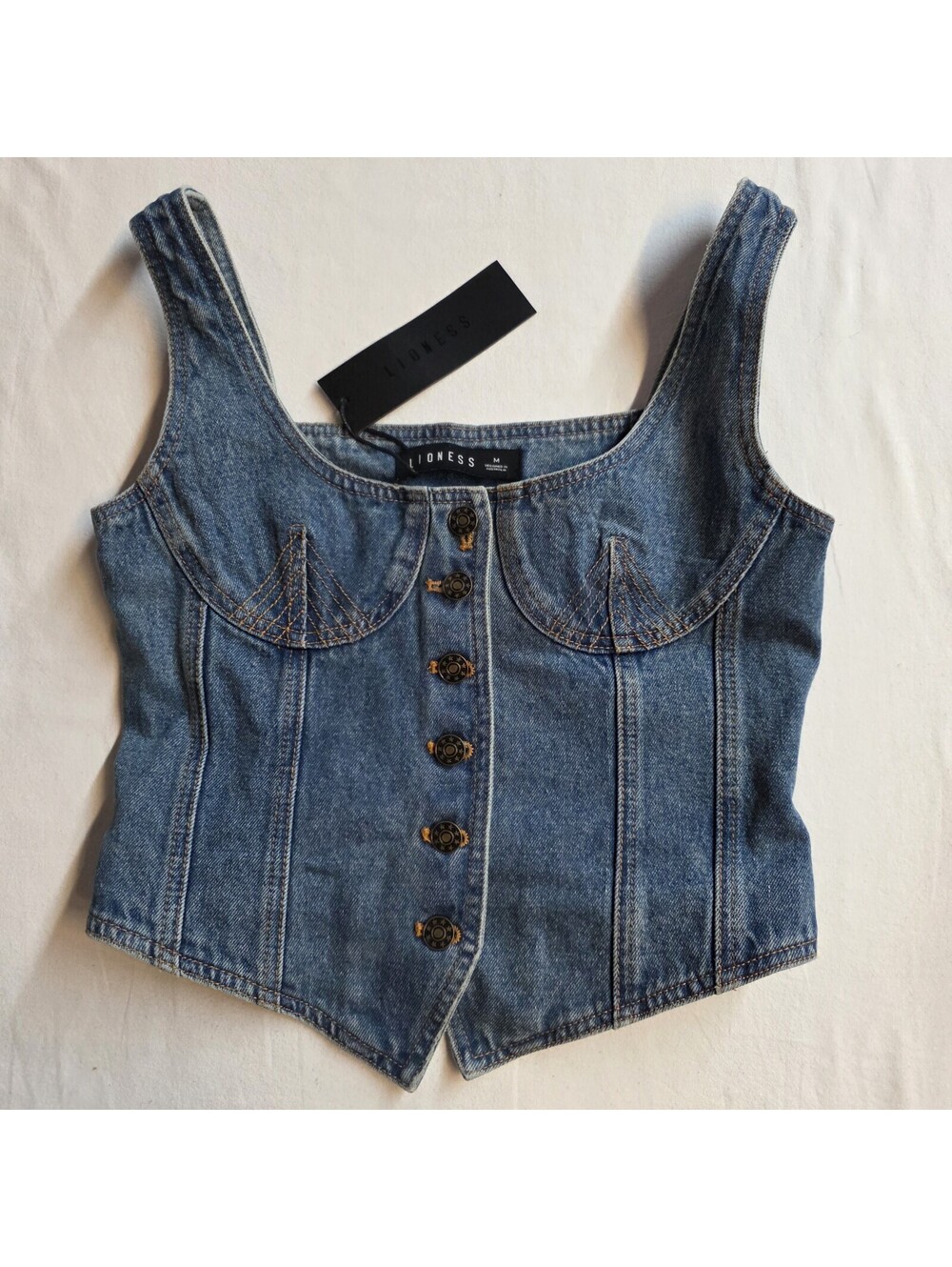 Lioness Denim Corset Top NWT Womens Med Blue Cotton Bustier Y2K Festival Chic